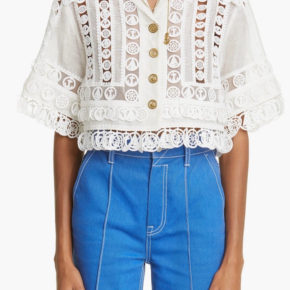 Zimmermann Ivory Lace Cropped Blouse Size 3 - Picture 3 of 8